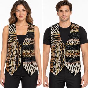 Fashion Fantasy Animal Print Sequin Statement Vest S